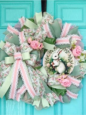 Beautiful Bunny Spring Wreath - Pastel Pink & Sage Green